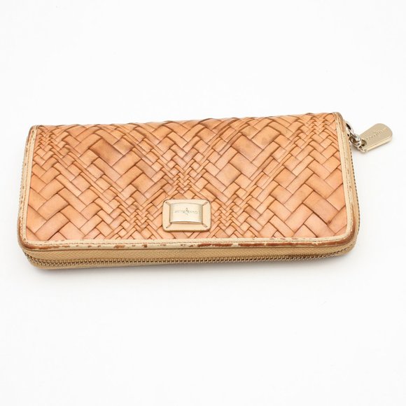 Cole Haan Optical Weave Travel Zip Wallet for Women Light Brown Color - Picture 1 of 7